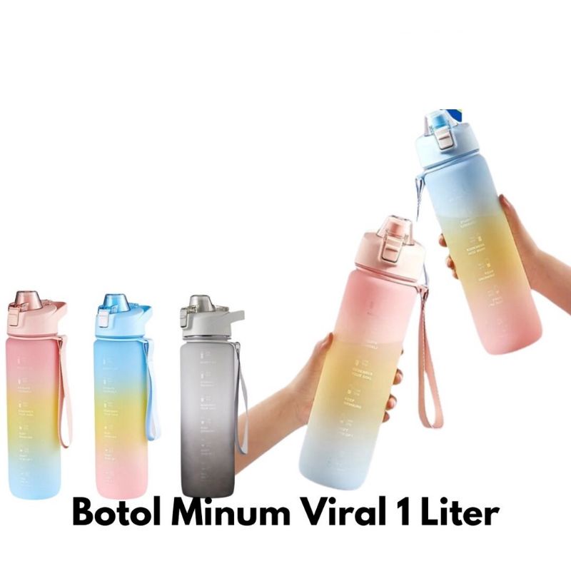 Botol viral terbaru Motivasi Anak Korea 1Liter Botol Cantik gradasi panjang