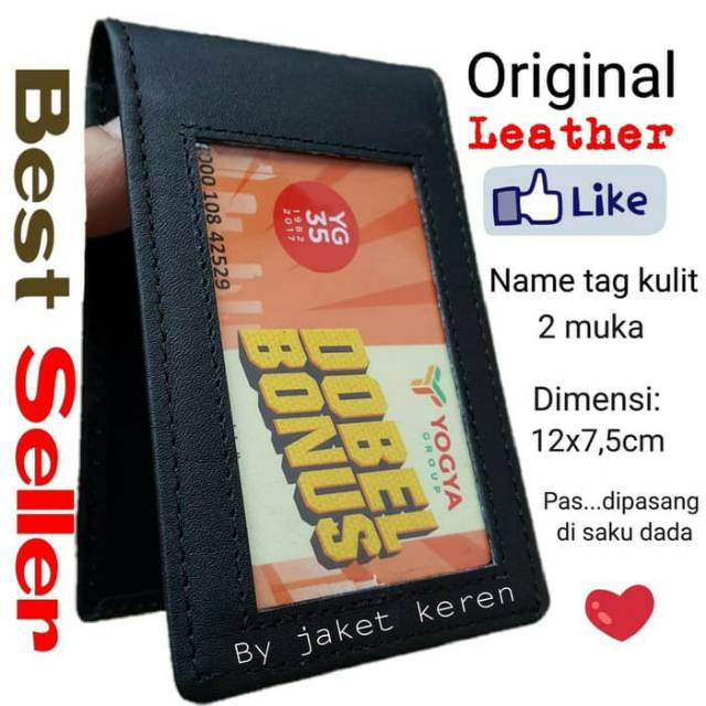 Name tag Kulit asli 2 muka nametag magnet id card holder koper kantor pegawai karyawan PNS panitia