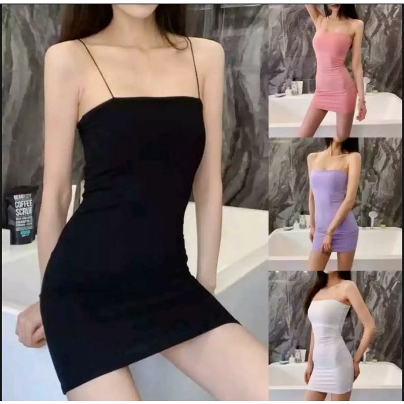 Tank Top Wanita Korea Style Terbaru/Bodycon Dress Polos Elastis Mini Dress Ketat
