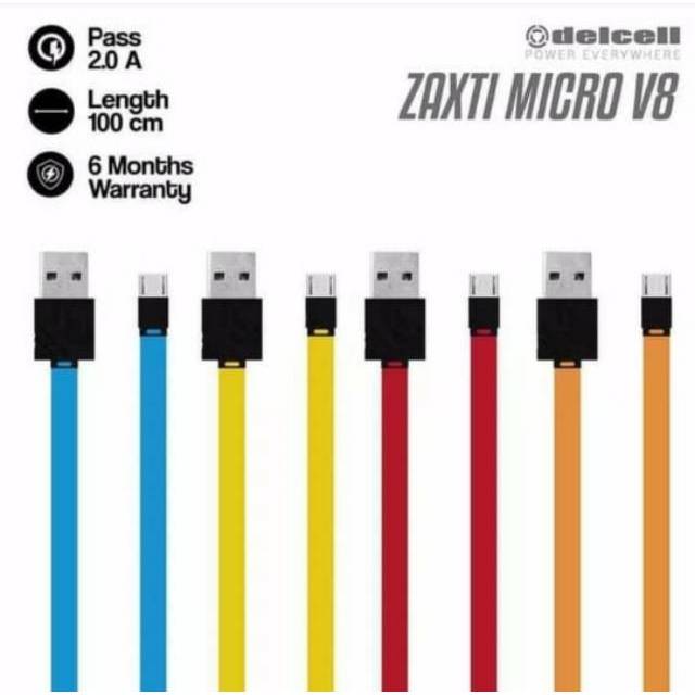 Kabel Delcell Zaxti Flat PVC V8 2A Faster Charging 100cm