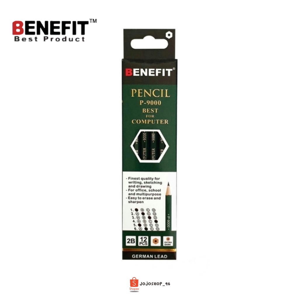 

Pensil 2B BENEFIT P-9000 Hijau Best For Computer German Lead & Non Toxic (12pcs)