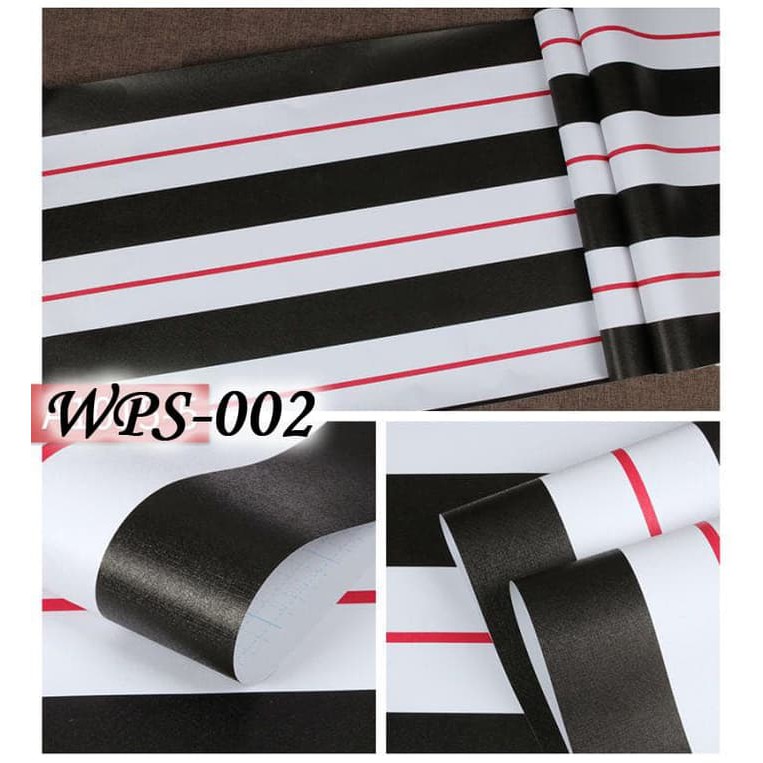 Wallpaper Dinding ratudinding Stiker Dekorasi Tembok Hitam Putih Garis Merah WPS002 + Perekat Tinggi