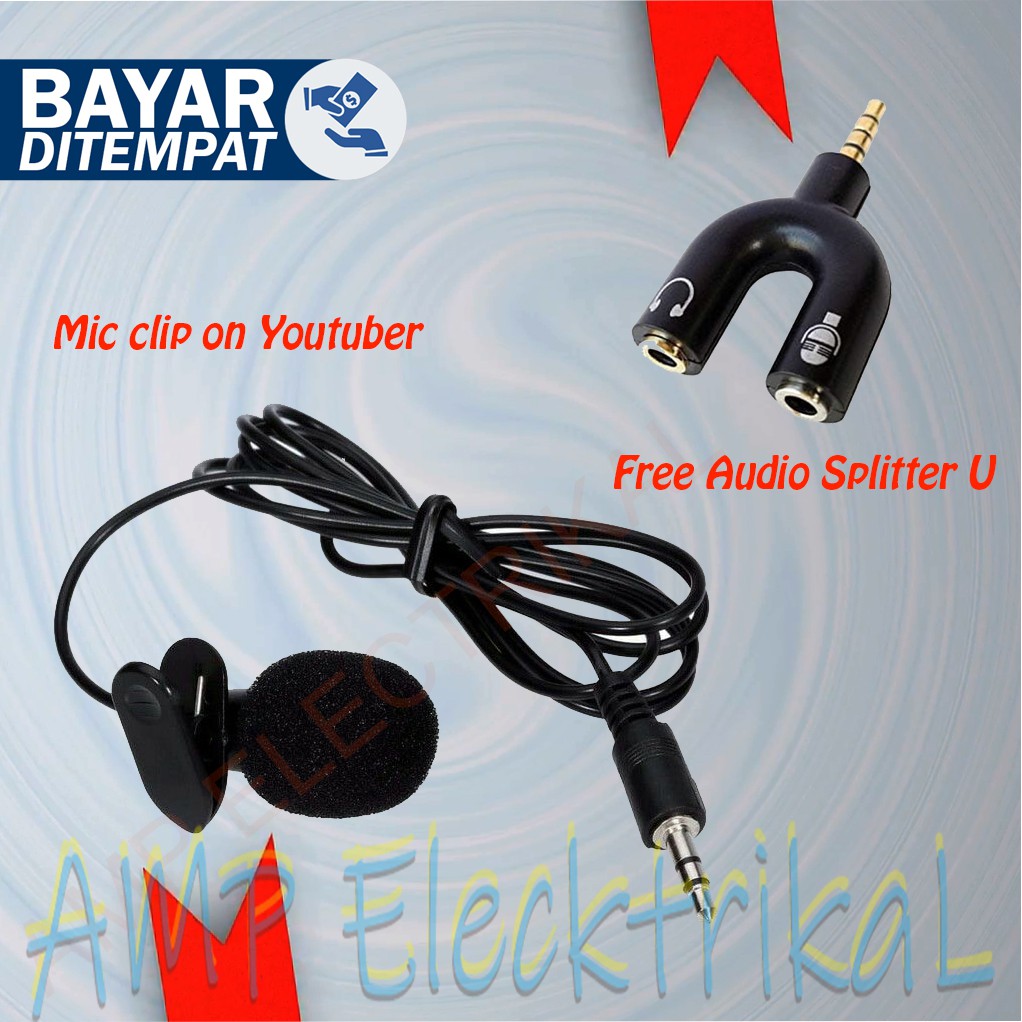 Mic Clip On Youtuber / mic clip on plus Splitter U / Mic Eksternal HP
