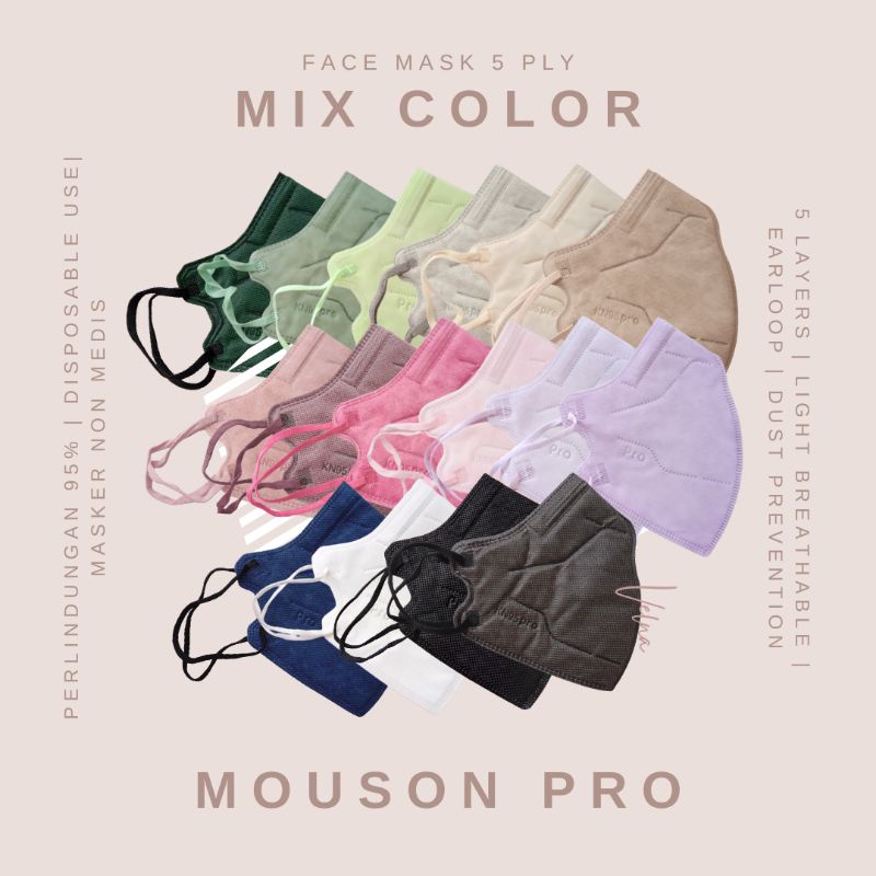 Mouson Pro Masker KN95 5 Ply Non Medis Mix Color/Warna Campur