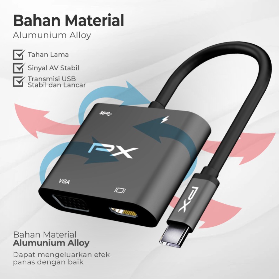 PX UCH14B 4K Converter Hub 4in1 USB Type C 3.1 to VGA PD USB 3.0