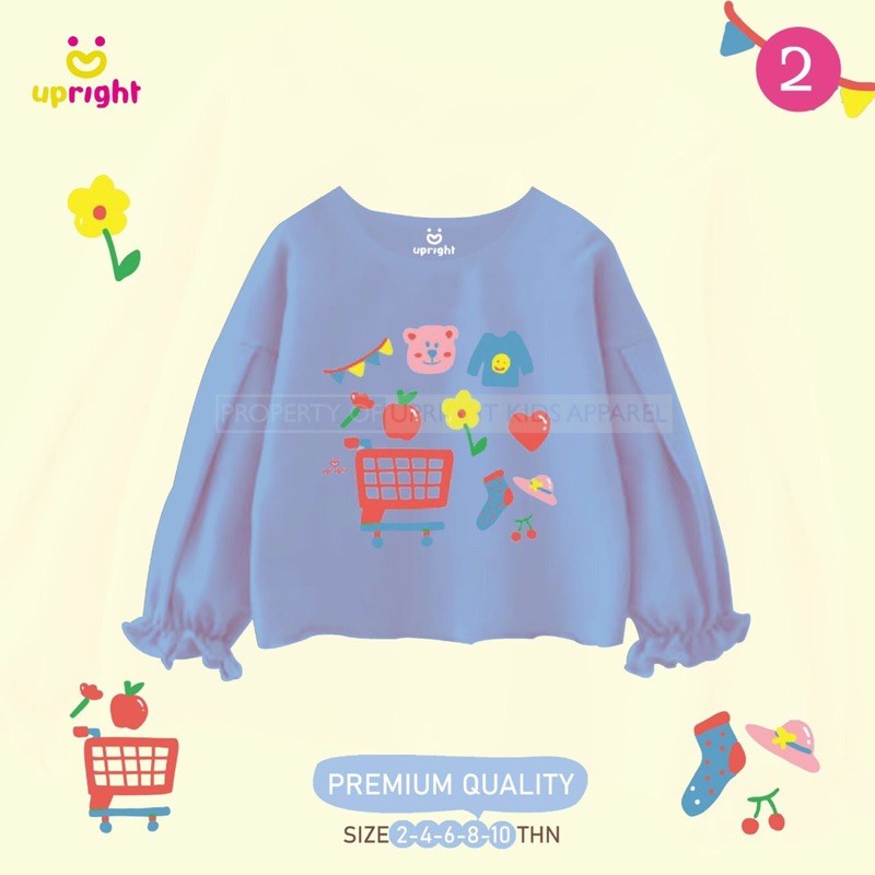 kaos upright ruffle untuk anak perempuan 1- 11 tahun longsleeve mix girl series