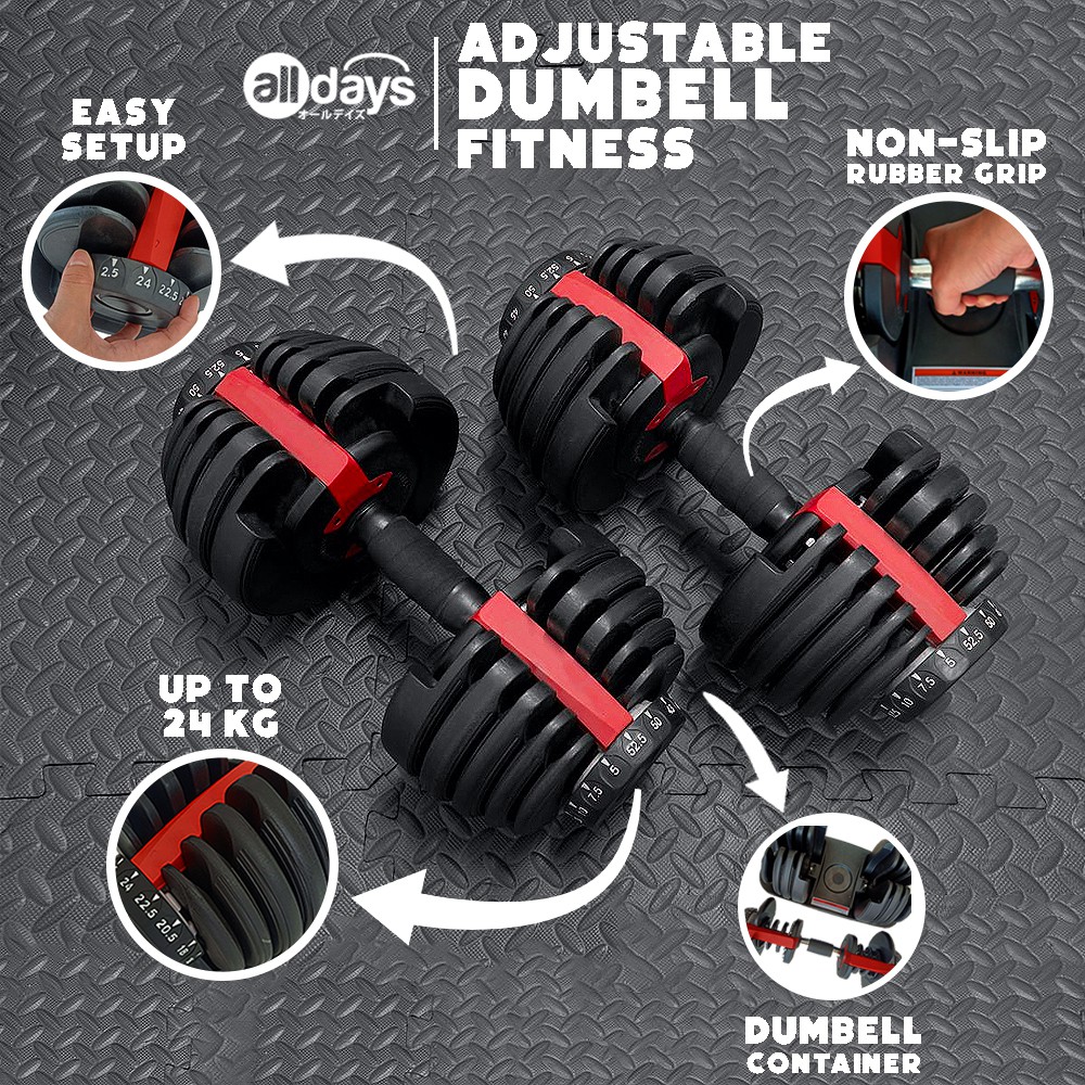 Alldays Adjustable Dumbell / Barbel Fitness / Alat Fitness Flexible Berat 2.5 kg - 24 kg [1 PCS]