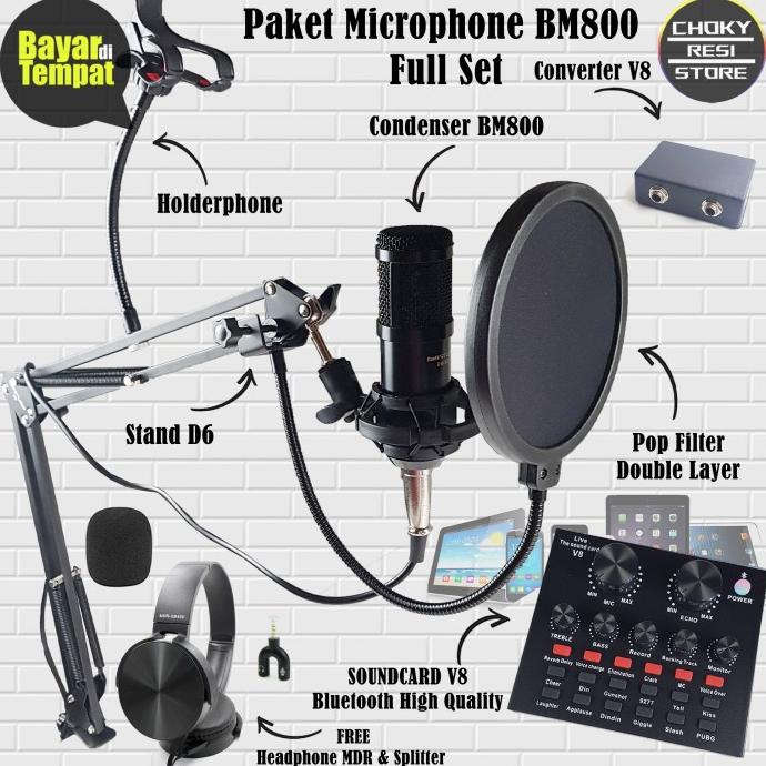 Paket Lengkap Microphone BM800 Plus Soundcard V8 untuk Cover Lagu choky73 Ayo Beli