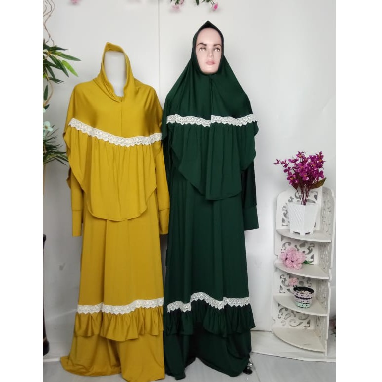 Gamis Jersey set khimar yusriah saifanah adem baju wanita muslim remaja sederhana simple