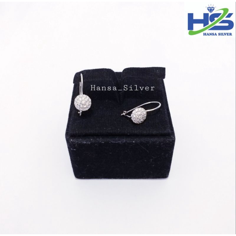 Anting Perak Asli Silver 925 Lapis Emas Putih Model Desi Permata Bulat - Anting Wanita Anti Karat