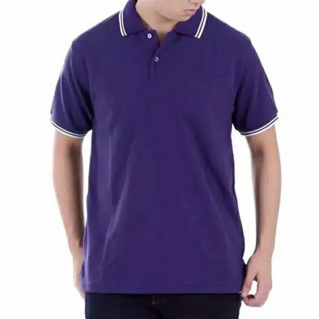 KAOS POLO UNGU - KAOS KERAH UNGU - POLO UNGU LIST PUTIH - KAOS PRIA - POLO PRIA