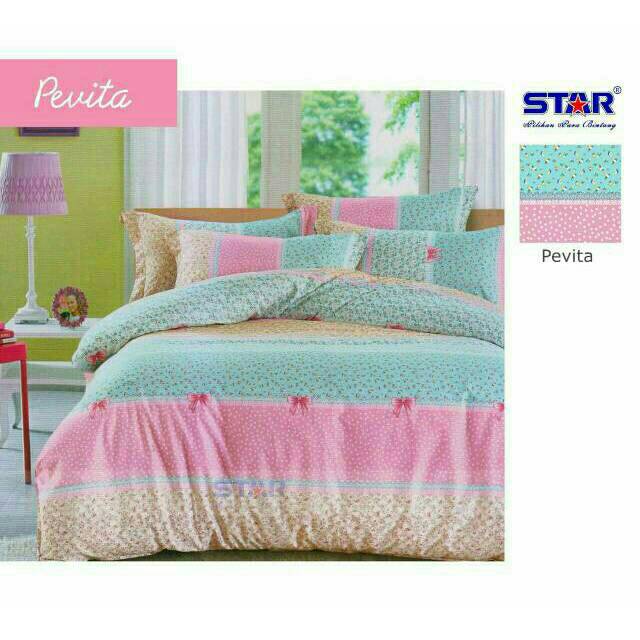 Sprei Set Cvc Motif Bunga Tabur Pevita Ungu & Toska