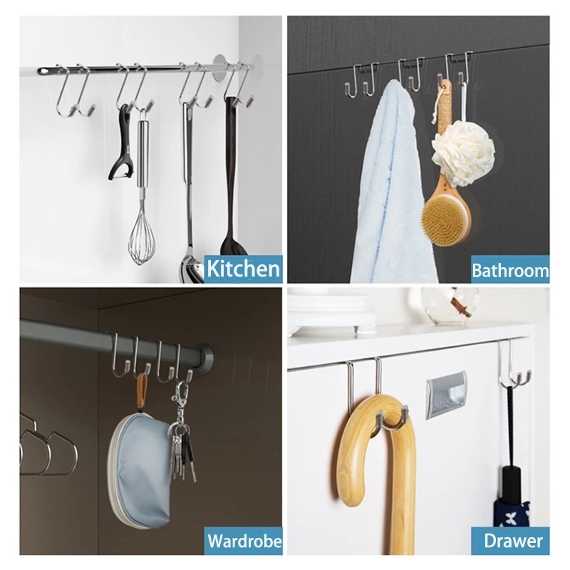 Kait Gantungan Pintu Bentuk S Ganda Multifungsi Bahan Stainless Steel Untuk Kamar Mandi / Dapur