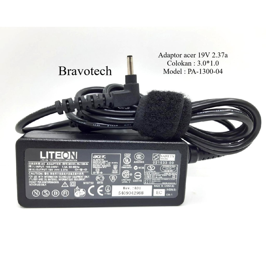 Adapter Laptop Charger for Acer TravelMate Spin B1 B118-R B118-RN 19V 2.37A 3.0*1.0 45W