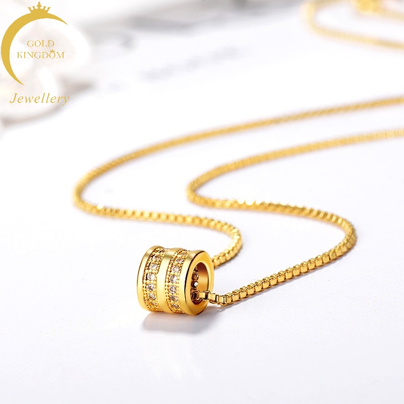 Kalung Lapis Emas Asli Kadar 375 Hias Liontin Manik-Manik Zirkon Gaya Korea Untuk Wanita