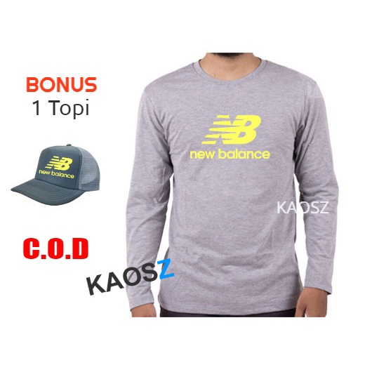 BONUS Topi - Kaos Distro NB Kuning Premium Fashion Pria Wanita Lengan Panjang