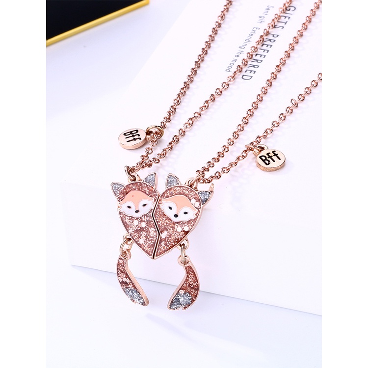 2pcs / Set Kalung Rantai Dengan Liontin Kartun Rubah Untuk Wanita