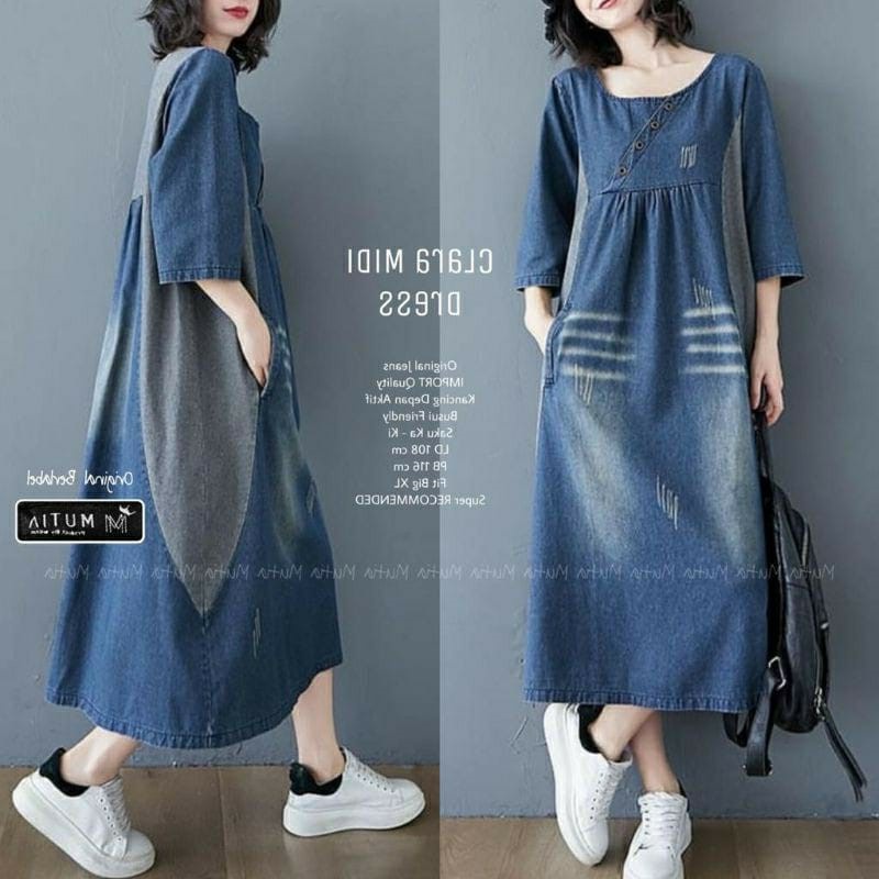 dress jeans jumbo wanita terbaru - dress korean style jumbo bahan jeans Clara