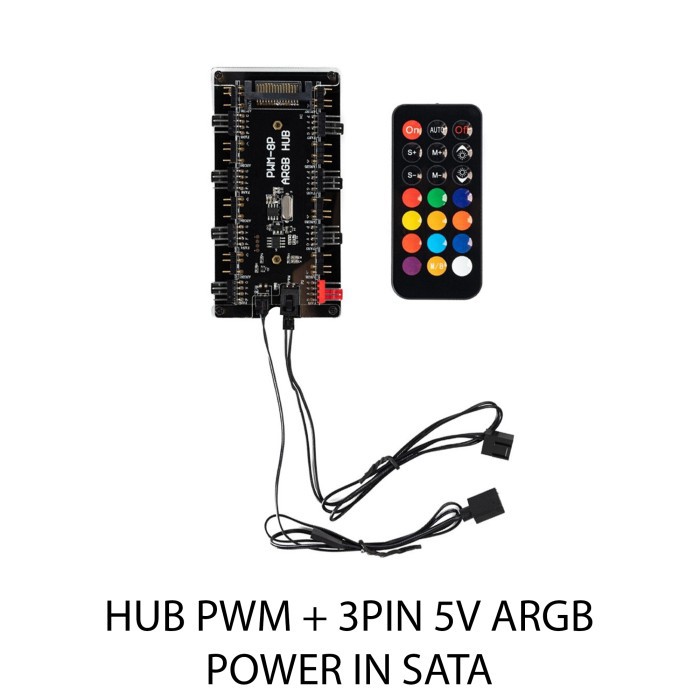 HUB PWM 4PIN + 3PIN 5V ARGB + REMOTE CONTROLLER COOLER FAN CABLE KABEL