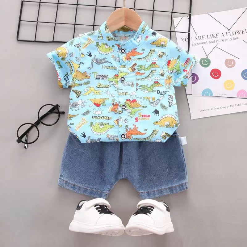 SSL7-Setelan Set Kemeja Anak Laki Laki Motif Dinosaurus