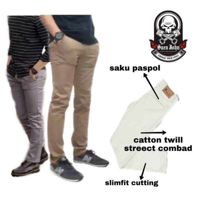 CELANA CHINO Panjang pria Slimfit KERJAHARIAN Santai Casual Formal Hitam Abu Cream Mocca Size 27-38