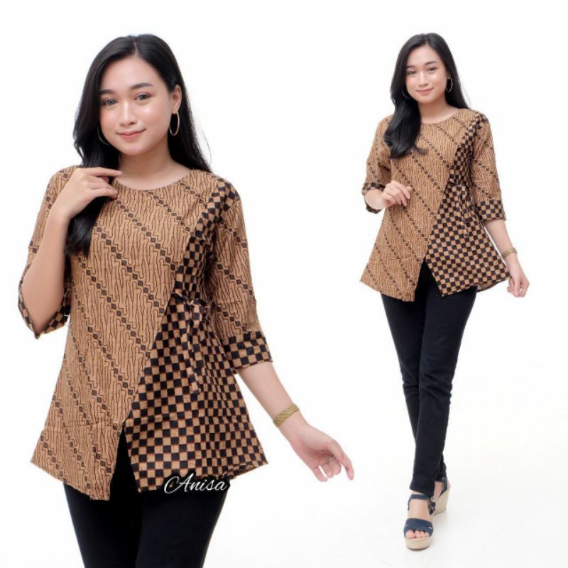 tey-17 Batik wanita ASJ SA HRB026 Kenongo Kemeja Tosca Pendek-Batik 4