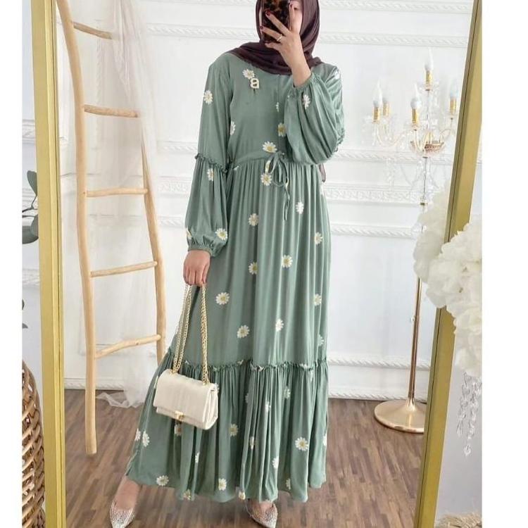 Harga Spesial.. GAMIS RAYON VISCOSE MOTIF DAISY BUNGA BUNGA - DRESS RAYON JUMBO MOTIF BUNGA BUSUI FR