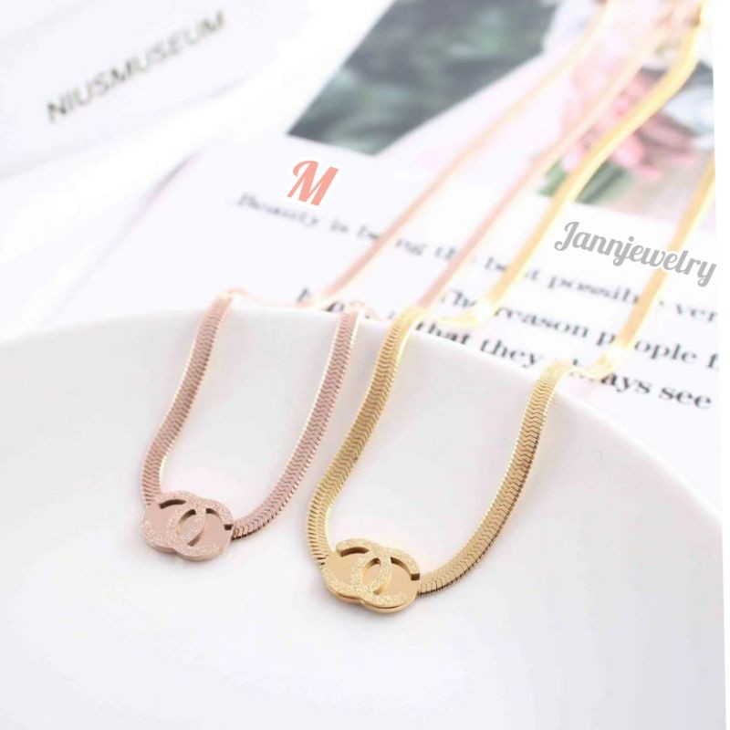 Titanium kalung Simple anti karat &amp; luntur Rose gold korea