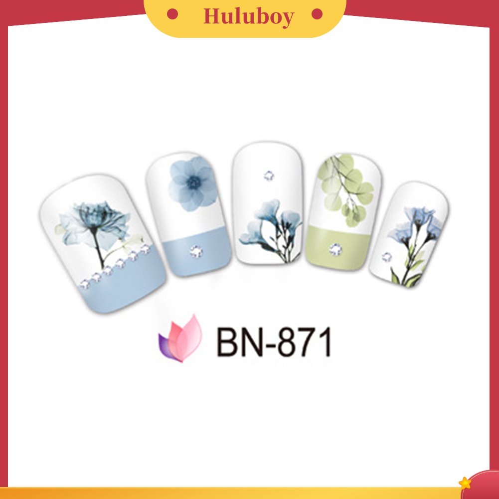 Huluboy Huluboy♡ Stiker Decal Transfer Air Motif Bunga / Daun / Flamingo Untuk Dekorasi Nail Art / Manicure DIY