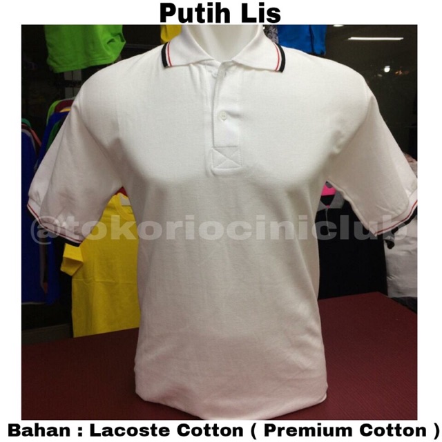 HIGH QUALITY FULL KATUN Kaos Lacoste Cotton ( Lakos Katun ) PUTIH LIS / POLO SHIRT