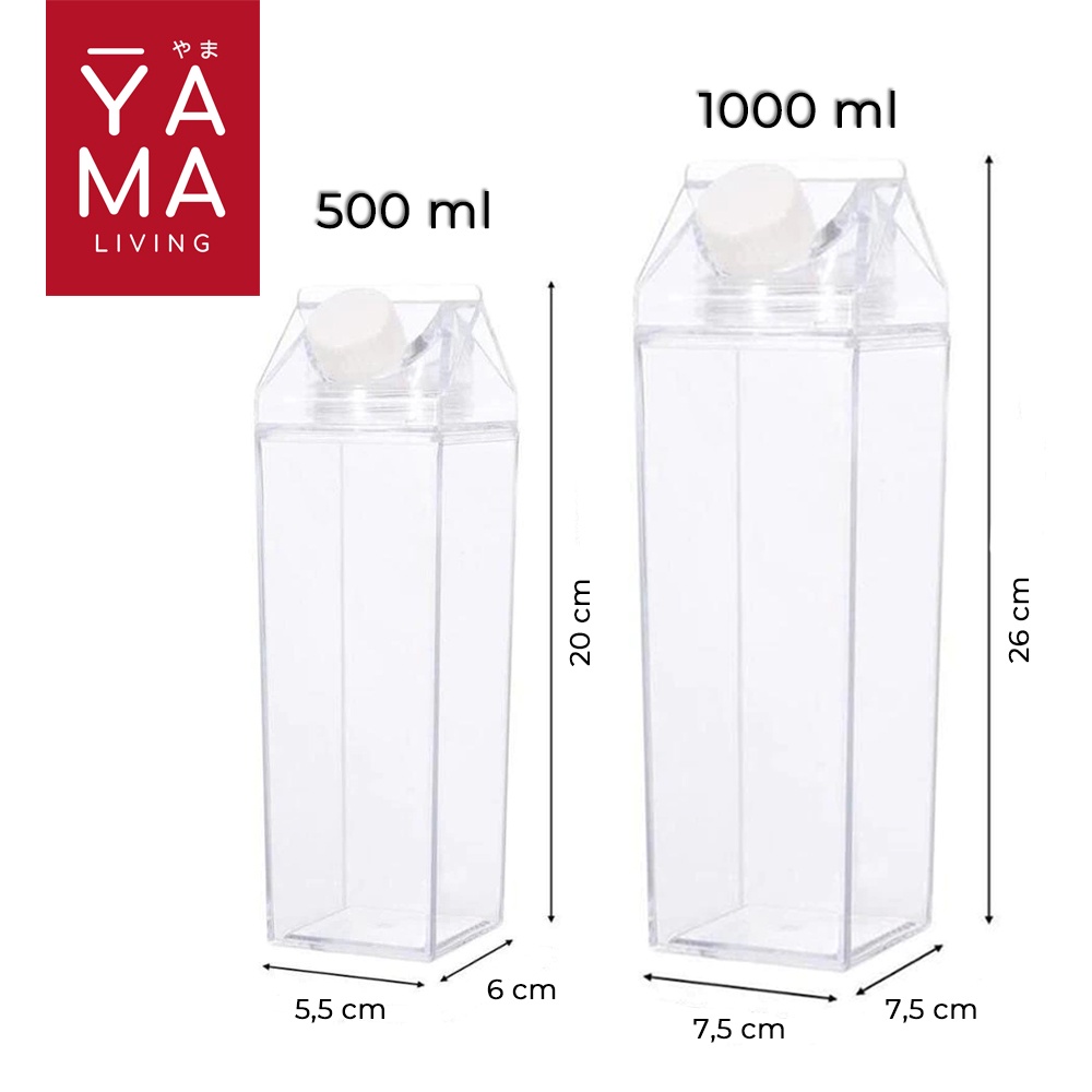 YAMA MIKURU Fridge Bottle Tumbler Botol Air Tempat Minum Kulkas Milk Carton Water BottleTransparent 500 1000 ml