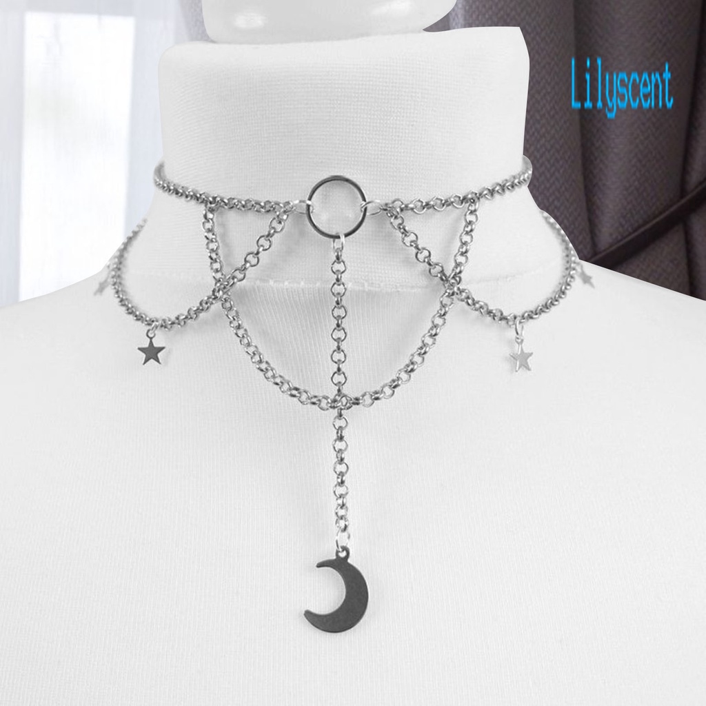 Kalung Choker Rantai Pendek Bentuk Bulan Hollow Out Gaya Gothic Untuk Wanita