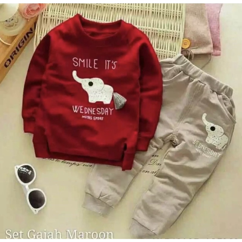 SETELAN SWEATER GAJAH PILIH WARNA 1-5 TAHUN