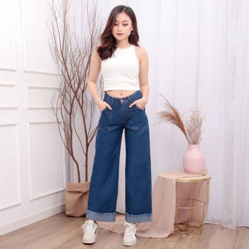 khalista kulot jeans wash celana jeans wanita