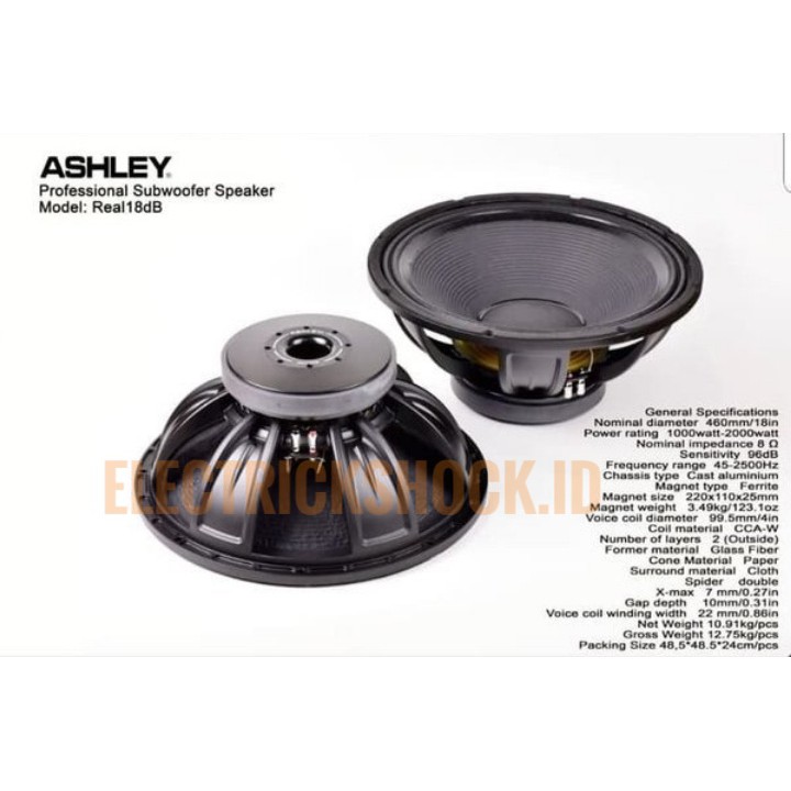 Speaker componen Ashley Real 18db 18inch coil 4 ( original )