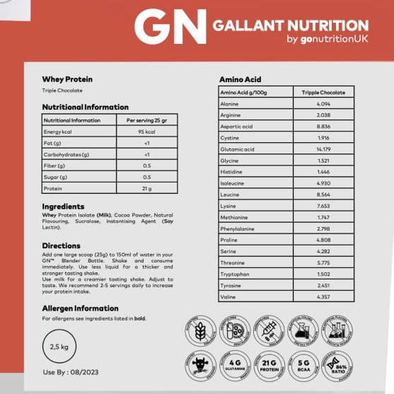 GN Gallant Nutrition By Go Nutrition Whey Protein Isolate 5.5 lbs 84% dan 94% 1 Lbs