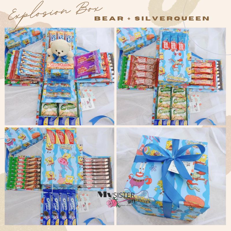

(WAJIB CHAT ADMIN) EXPLOSION BOX SNACK WITH BEAR & SILVERQUEEN / SURPRISE BOX SNACK / KADO ULANG TAHUN UNIK / BIRTHDAY GIFT MURAH / GRADUATION GIFT / ANNIVERSARY GIFT / KADO ANAK