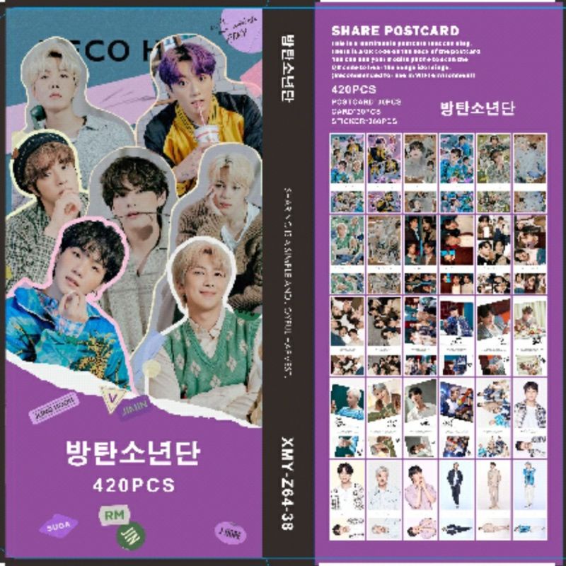Set Pack 420 Pcs ~ 360 Pcs Sticker + 30 Lomocard + 30 Pcs Photocard BTS GQ  Import