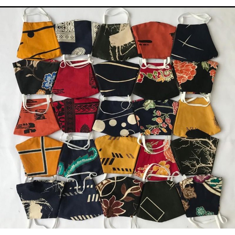 MASKER KAIN 3 LAPIS MURAH ADEM NYAMAN DIGUNAKAN MOTIF BATIK 3 PLY