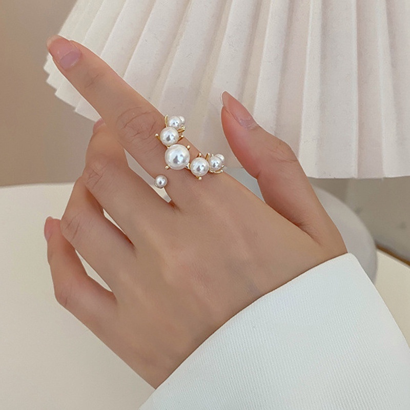 Cincin Terbuka Model Geometri Besar Hias Mutiara Untuk Wanita 2022