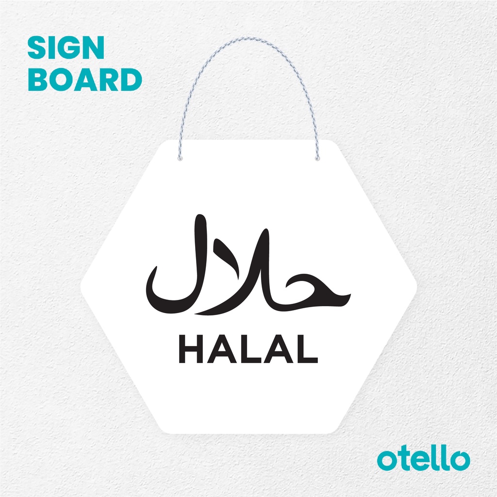 Otello Sign Halal Signage Board Acrylic Papan Gantung Label Akrilik Rantai Petunjuk Toko Modern Minimalist Kafe Restoran Kantor Gedung Cafe