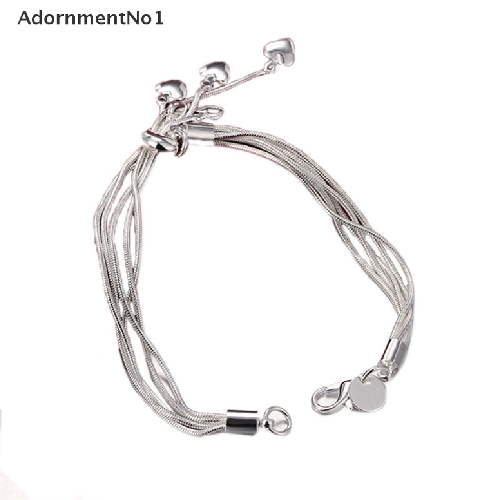 (AdornmentNo1) Gelang Tangan Rantai Lapis Silver Motif Hati Aksen Rumbai Untuk Perhiasan Wanita