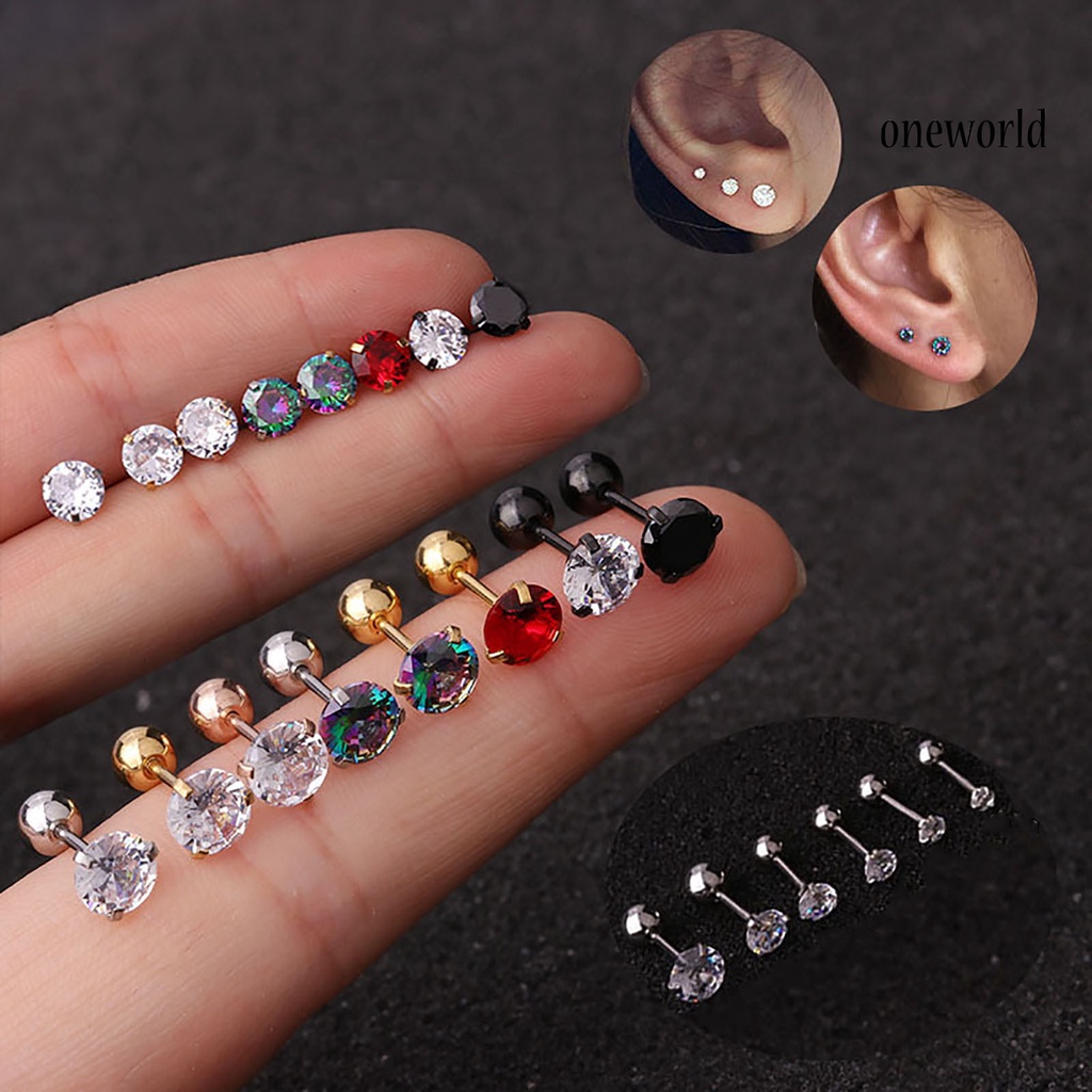 [ONE] 1pc Anting Wanita Cubic Zirconia Kecil Aksesori Perhiasan Shiny Colorful Stud Earring Untuk Belanja