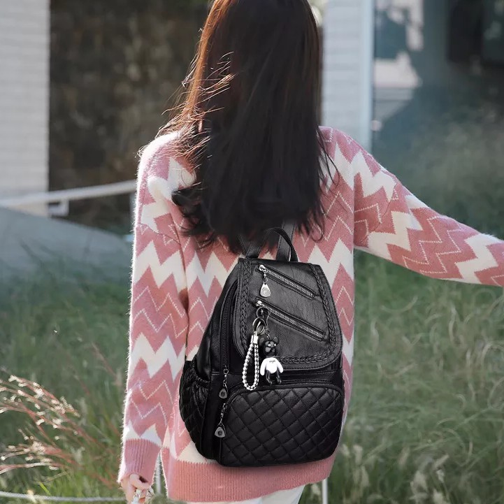 READY COD Ransel Mini Kulit Sintetis Motif Jait-Jait Bordir  Ransel Wanita Remaja Murah / Tas Ransel-6