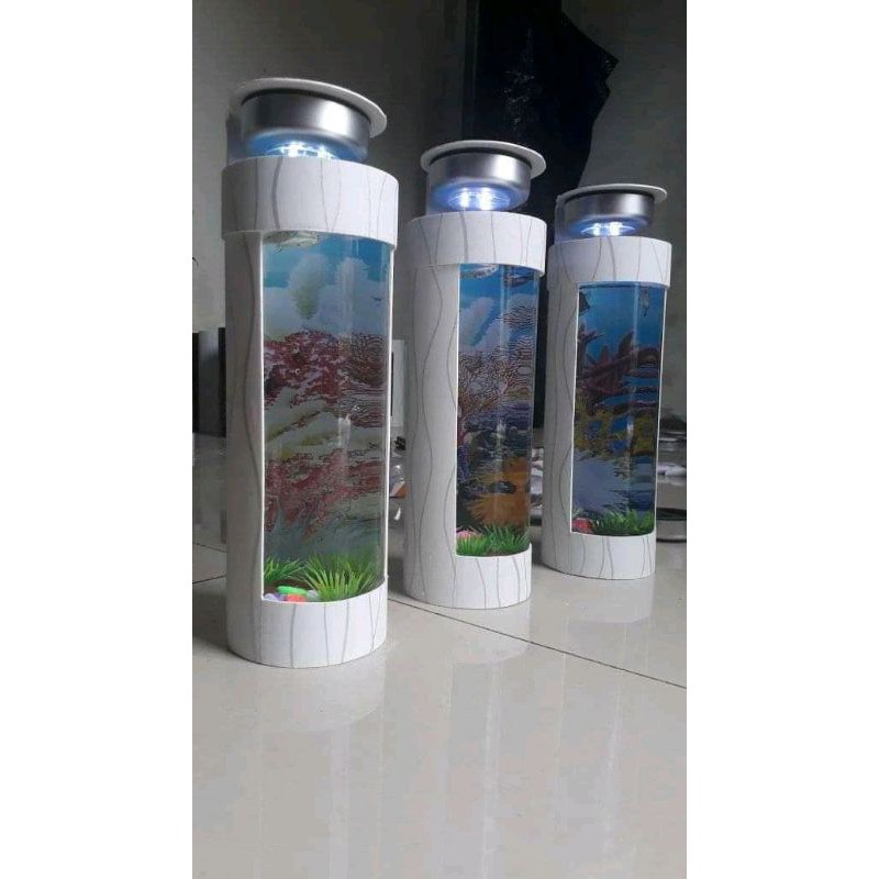 Jual Aquarium Akuarium Mini Tabung Bulat Ikan Cupang Guppy Hias Full ...