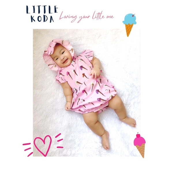 3-18 BULAN ROMPER BAYI PEREMPUAN EMMA JUMPER BAYI FREE BONNET HAT BY LITTLE KODA (SNI)