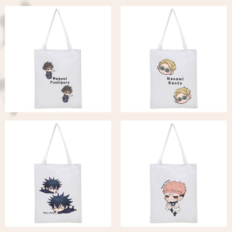 BISA CUSTOM TOTEBAG RESLETING JUJUTSU KAISEN ANIME Tas manga tote bag gojo yuji megumi mahito