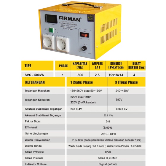 Stabilizer LISTRIK SVC500VA 500VA FIRMAN / Stabilizer Listrik Stavol Stavolt SVC 500 VA Stabiliser FIRMAN SVC-500VA