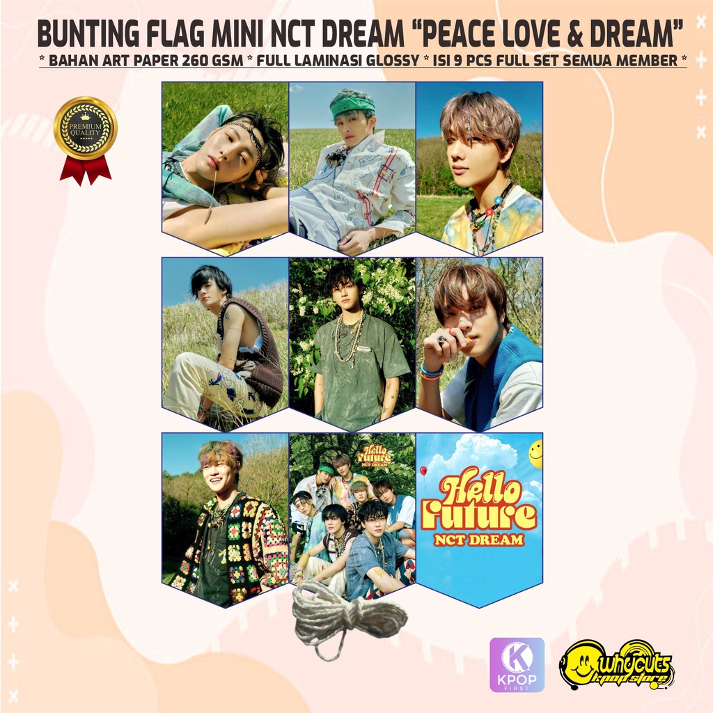 BUNTING FLAG GARLAND PREMIUM NCT DREAM / DREAMING / HELLO FUTURE / HOT SAUCE / PRINT 1 SISI FULL LAMINASI ANTI AIR