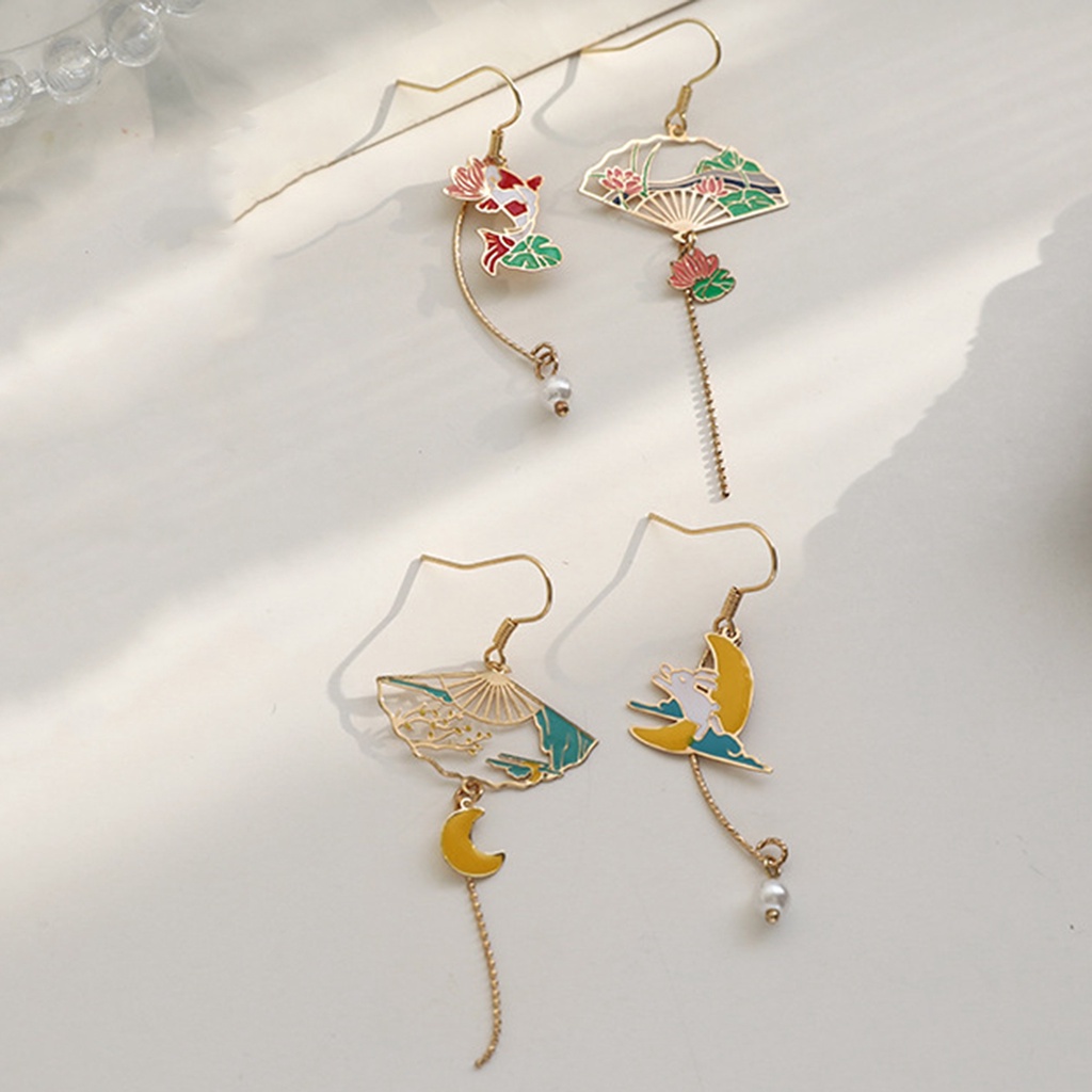 Hu Hu Hu Hu Hu Alat Bantu Pasang Kacamata♡ 1 Pasang Anting Rumbai Panjang Desain Hewan Bunga Aksen Mutiara Tiruan Bahan Tembaga Untuk Wanita